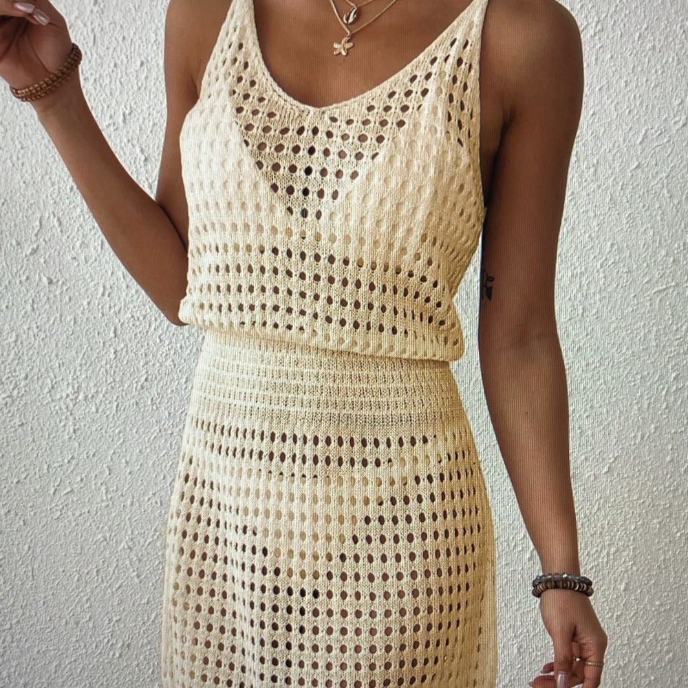Cream Crochet Sleeveless Dress